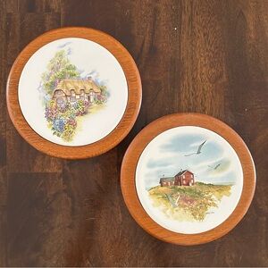 Set of 2 Vintage Floral Countryside Coastal Wall Decor Tiles